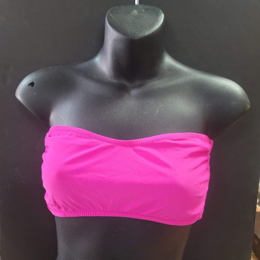 Blue Sky NEW solid PINK LYCRA Bandeau Side Bone Swim Top Lined TieBack SMALL